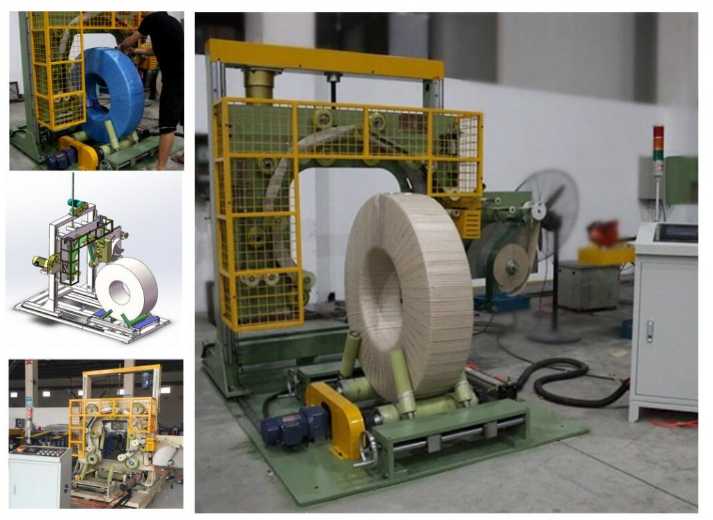 coil wrapping machine with head crane loading